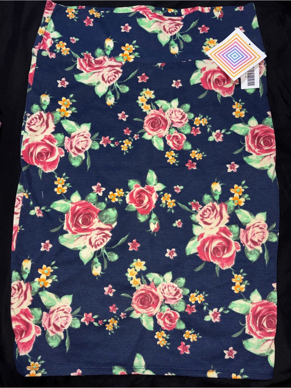 Vintage Lularoe Women's Navy Floral cassie Skirt with Pink Rose Print